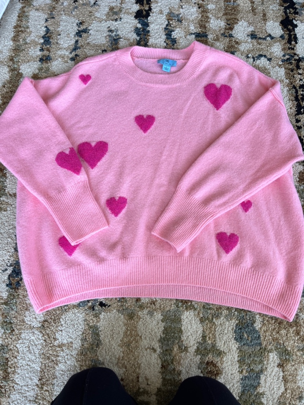 CeCe Pink Crewneck Sweater with Magenta Heart Motif